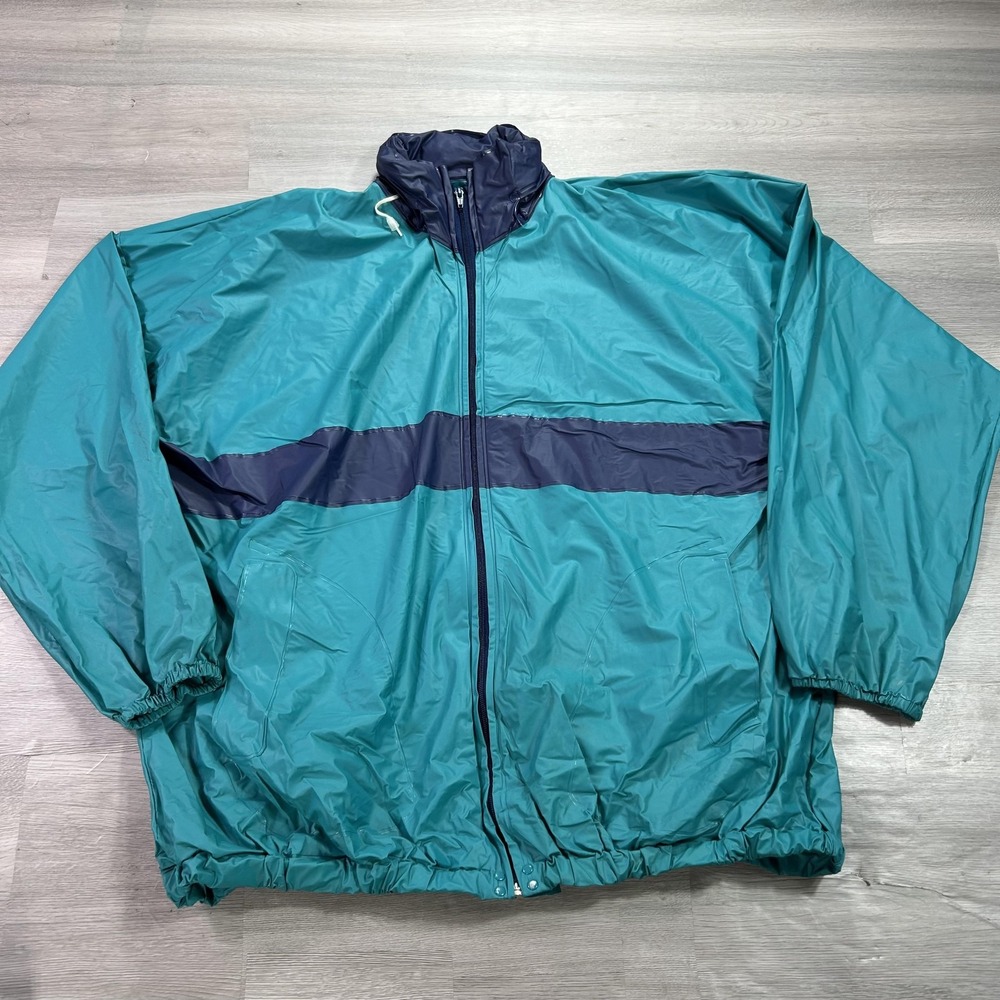Rainfair Jacket Mens 2XL Green PVC Waterproof Windbreaker Full Zip 0000-7540